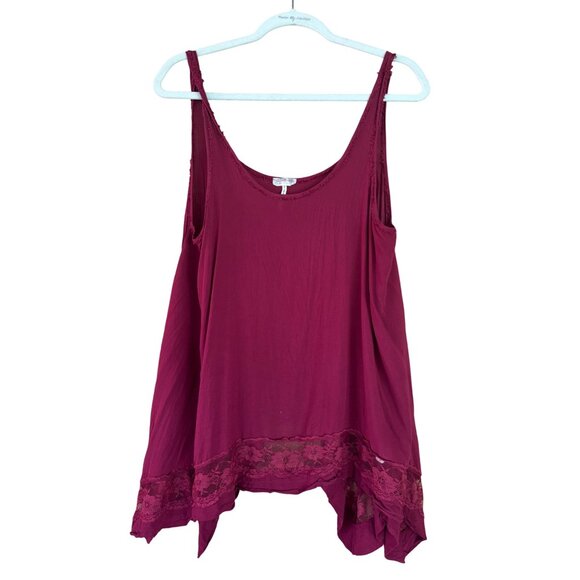 Free People Intimately Burgundy Lace-Trimmed Flowy Tank Top Womens S - Picture 2 of 9